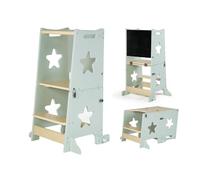 MS BabyWorld - Tour d'apprentissage en Bois Montessori Learn UP | Convertible en Bureau et Tabouret Enfant | Tour de Cuisine en Bois Massif avec Barre de sécurité | Pliable (Bois)