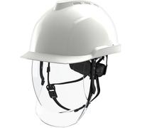 MSA V-Gard 950 Casque de chantier - Casque de protection non ventilé avec visière pour le chantier et les électriciens - Casque de travail DIN EN 397 - Blanc