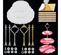 MSDADA-Moule Porte-Plateau à Gâteau, 3 Pièces Moules Silicone Plateau à Fruits Resine Et 2 Ensembles Support de Métal, Réutilisable - Pour Gâteau, Fruits, Desserts ou Décoration de Fête