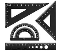 MSDADA Set Géométrie 4 Pièces en Métal Noir 15 cm; Règle, Rapporteur 180°, Équerres 45° 60° pour Cours de Maths, Dessin Technique (Noir)