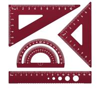 MSDADA Set Mathématique 4 Pièces Rose 15 cm; Règle Métallique, Rapporteur, Triangles pour Géométrie École, Étudiants, Artistes (Rose Fuchsia)