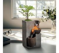 Mseonwxi Fontaine cascade de table en résine avec lumière LED et pot de fleurs, fontaines à eau d'intérieur pour décoration de bureau à domicile (22028N)