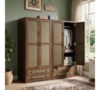 MSFE Armoire Chambre Penderie, Dressing Chambre Adulte75x180x50cm (L/H/P) | 2 Tiroirs, 2 Portes respirante en lin,1 Partition,Barre de Suspension, Armoire à Vêtements Bois,meuble vetement,Moderne