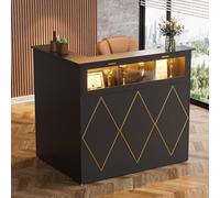 MSFE Comptoir de Réception avec LED, Moderner Comptoir Caisse Comptoir Accueil avec Tiroir et Armoire et étagère D'exposition Comptoirs Caisse Salon de Coiffure,Bureau,Boutique, 126x93x111cm (Noir)