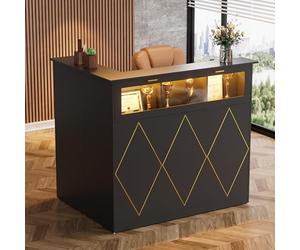 MSFE Comptoir de Réception avec LED, Moderner Comptoir Caisse Comptoir Accueil avec Tiroir et Armoire et étagère D'exposition Comptoirs Caisse Salon de Coiffure,Bureau,Boutique, 126x93x111cm (Noir)