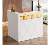 MSFE Comptoir de Réception avec LED, Moderner Comptoir Caisse Comptoirs Accueil avec Tiroir et Armoire et étagère D'exposition Comptoirs Caisse Salon de Coiffure,Bureau,Boutique, 126x93x111cm (Blanc)