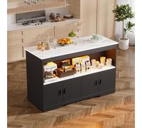 MSFE Îlot de Cuisine avec Rangement & Éclairage LED Meuble de Rangement avec Plan de Travail Ilot Central Cuisine en Bois Moderne Buffet Cuis-ine Rangement pour la Maison Kitchen 50 * 110 * 78.2CM