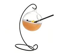 Msioytog Tasse en verre suspendue avec cadre en fer, idéale pour servir des cocktails, récipient à boissons élégant avec assorti, verre d ' exposition pour boissons