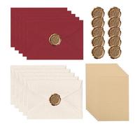 Msiud 40 Pièces Papier à Lettres Vintage avec Enveloppes et Sceaux de Cire pour Mariage et Invitation 20 Feuilles Kraft A5 avec Lignes et 10 Enveloppes Bordeaux et Blanches Kit de Correspondance Rétro