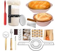 Msiud Kit Boulangerie Levain 18 Pièces avec Bannetons en Silicone Alimentaire 22,5cm Rond et 24cm Ovale, Panier Fermentation Pain sans Échardes Bocal 750ml Accessoires Complets pour Pain Artisanal