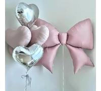 MSLSOZ Lot de 12 grands ballons élégants en forme de coquette et cœur pour anniversaire, mariage, fiançailles et fête (2 nœuds + 4 argentés + 6 roses), grand décor rose pour fournitures de mariage et