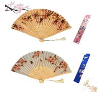 MSLSOZ Lot de 2 éventails chinois avec pompons, éventail traditionnel avec motifs de fleurs et d'oiseaux, utilisé pour la décoration murale, les mariages, les danses, les fêtes, les cadeaux, avec des