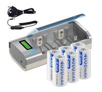 Mspalocell Batterie Baby C Rechargeable avec Chargeur de Batterie Universel, 6 pièces 4000mAh, Piles C Rechargeables avec Chargeur de Batterie LCD pour Batteries AA/AAA/C/D NI-MH (Charger+6C/LR14)