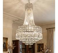 MSSIAN Lustre de luxe style Empire moderne doré en cristal, grande suspension contemporaine à 6 flammes, dimmable, diamètre 42 cm - Idéal pour salon, salle à manger, cuisine et couloir