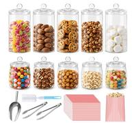 Mssushi 10 Bocaux Bonbons Plastique avec Couvercles 650ml et 500ml | Réutilisables, 2 Modèles de Pots Vides avec Accessoires : 60 Sacs, 2 Pinces, 1 Pelle, 1 Brosse, pour Buffets, Mariages, Fêtes