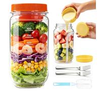 Mssushi 2 Pcs Pot Salade Portable avec Ouverture Latérale, 1L Bocal Salade a Emporter avec 2 Fourchette, 4oz Étui à Sauce Anti-Fuite, Récipient Réutilisable pour Déjeuner, Fruits, Gym, Pique-nique