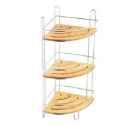 MSV 140612 Etagère de Douche d'angle 3 Niveaux Bois/Acier Inoxydable Argent/Marron 30 x 20 x 15 cm, Métal