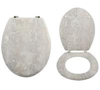 MSV Siège de WC Couvercle de WC MDF noyau en bois "Stonehenge" Charnières en acier inoxydable - qualité supérieure et stable