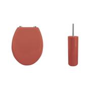 MSV - Abattant WC Cléo + Brosse WC Inagua - Terracotta | Inox et Acier inoxydable, ensemble coordonné terracotta, salle de bain, design moderne, entretien facile