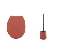 MSV - Abattant WC Cléo + Brosse WC Maonie - Terracotta | Inox et Céramique, ensemble coordonné terracotta, salle de bain, design moderne, entretien facile