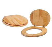 MSV - Abattant WC en Pin - Charnières Métalliques - Compatible avec WC Standard - Facile à Installer - Résistant à l'Humidité - Facile à Nettoyer - Marron