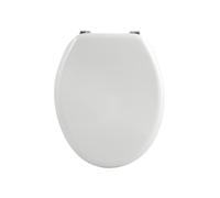 MSV - Abattant WC MDF CLÉO - Charnières INOX - Shiny - Ø 370 x 450 mm - Couleur Blanc - Élégance et Confort pour Salle de Bain - Installation et Nettoyage Faciles