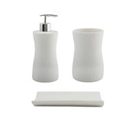 MSV Bad Accessoires en céramique 3 pièces - Distributeur de Savon, Porte-Savon, gobelet à Brosse à Dents Palma Blanc