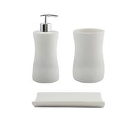 MSV Bad Accessoires en céramique 3 pièces - Distributeur de Savon, Porte-Savon, gobelet à Brosse à Dents Palma Blanc