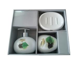 MSV Bad Accessoires Lingga Weis Lot de 3 distributeurs de Savon, Porte-Savon, gobelet à Brosse à Dents en céramique