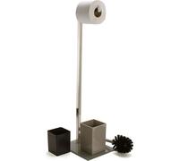 MSV Bad Série "SYDNEY" Garniture de WC sur pied en acier inoxydable et verre avec réservoir intérieur amovible pour la brosse à WC Marron/Taupe