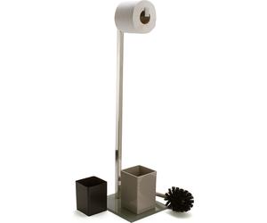 MSV Bad Série "SYDNEY" Garniture de WC sur pied en acier inoxydable et verre avec réservoir intérieur amovible pour la brosse à WC Marron/Taupe