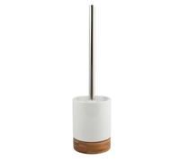 MSV Bad Série "Talinn" Brosse WC Brosse à WC Garniture de WC en céramique et bambou Blanc