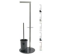MSV - Bergamo Porte-Rouleau WC Brosse Acier Inoxydable - Support Verre Gris Foncé - Accessoire 3 en 1 - Design Élégant et Pratique - Taille Standard - Compact et Polyvalent