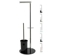 MSV - Bergamo Porte-Rouleau WC Brosse Acier Inoxydable - Support Verre Noir - Accessoire 3 en 1 - Design Élégant et Pratique - Taille Standard - Compact et Polyvalent