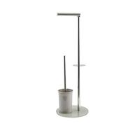 MSV - Bergamo Porte-Rouleau WC Brosse Acier Inoxydable - Support Verre Taupe - Accessoire 3 en 1 - Design Élégant et Pratique - Taille Standard - Compact et Polyvalent