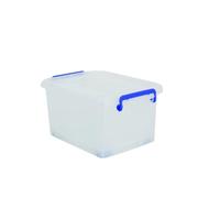 MSV - Boite de Rangement Polypropylène - Blanc Transparent/Poignées Bleu - 13L - 44 x 27 x 19 - Couvercle Sécurisé - Empilable - Idéale pour Maison et Bureau
