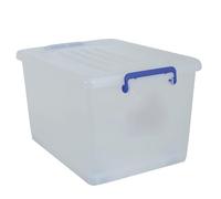 MSV - Boite de Rangement Polypropylène - Blanc Transparent/Poignées Bleu - 37L - 50x37,5x29,5 cm - Couvercle Sécurisé - Empilable - Idéale pour Maison et Bureau