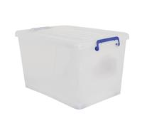 MSV - Boite de Rangement Polypropylène - Blanc Transparent/Poignées Bleu - 50L - 70 x 45 x 25 cm - Couvercle Sécurisé - Empilable - Idéale pour Maison et Bureau