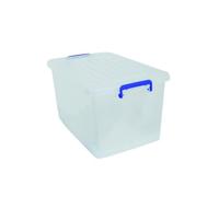 MSV - Boite de Rangement Polypropylène - Blanc Transparent/Poignées Bleu - 81L - 80 x 50 x 30 cm - Couvercle Sécurisé - Empilable - Idéale pour Maison et Bureau