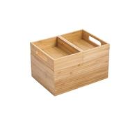 MSV - Boîte Organisateur Polyvalent 3 Compartiments Empilables ISALYS - Rangement en Bambou Naturel pour Cosmétiques, Bijoux, Fournitures ou Accessoires - Beige