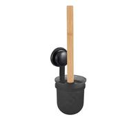 MSV Brosse WC avec Support Mega VENTOUSES Bambou & Acier Noir Mat
