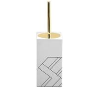 MSV, Brosse WC en céramique élégante et Moderne, Design monolithique, Parfaite pour Une Salle de Bain Chic et raffinée, Couleur Blanc/doré, Taille Standard