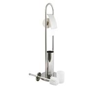 MSV, Combiné pour WC 2 en 1 avec Support WC avec récipient intérieur Amovible pour Brosse WC, en INOX, Brosse WC et Dérouleur Papier Toilette, Serviteur WC Non Fixe, INOX