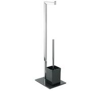 MSV - Combiné WC 2 en 1 INOX - Support WC avec Récipient Amovible - Brosse et Dérouleur Papier - Verre Noir - Ø30 cm - Hauteur 70 cm - Design Moderne et Polyvalent