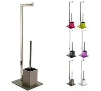 MSV - Combiné WC 2 en 1 INOX - Support WC avec Récipient Amovible - Brosse et Dérouleur Papier - Verre Taupe - Ø30 cm - Hauteur 70 cm - Design Moderne et Polyvalent