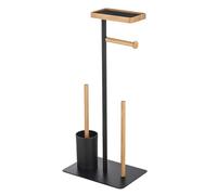 MSV - Combiné WC avec Support Smartphone TEIKI - Porte-Rouleau Papier WC Bambou & Acier + Brosse WC + Supporte 3 Rouleaux de Rechange - 67 x 29,5 x 20 cm - Noir