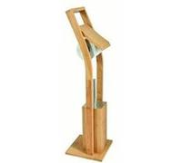 MSV Garniture de WC en bambou Support de papier toilette en bois avec réservoir séparé en plastique Garniture sur pied avec brosse à WC et porte-rouleau de papier toilette