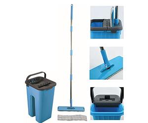 MSV - Ensemble Balai Serpillière + Seau Essoreur d’Auto-Nettoyage 4L + Serpillère de Rechange - Kit Lavage Tous Sols Maison, Carrelage, Parquet, Lino… - Bleu
