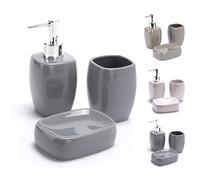 MSV - Ensemble d'Accessoires Salle de Bain 3 Pièces Céramique - Distributeur de Savon - Porte Savon - Gobelet - Couleur Anthracite Gris - Design Solide et Esthétique
