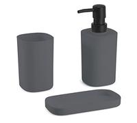 MSV - Ensemble de 3 Accessoires de Salle de Bain en Lona - Design Épuré et Pratique - Taille Standard - Couleur Gris Foncé - Idéal pour Décoration Moderne - Accessoire de Salle de Bain